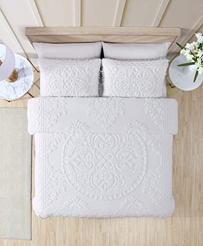 Medallion Chenille Bedspread, White