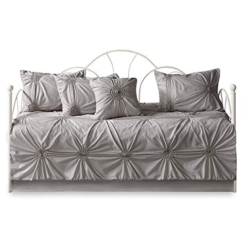 Daybed Cover Set-Trendy Design All Season Luxury Bedding with Bedskirt, Matching Shams, Decorative Pillow, Medallion Tufted Dark Grey 75"x39" 6 Piece
