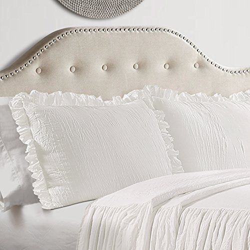 Ruffle Skirt Bedspread Set - 3 Piece Luxurious Farmhouse Bedding Set - Elegant, Charming Ruffle Detail - Timeless Style & Classic Design - Soft and Lightweight - Queen, White