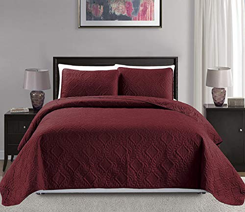 3pc King/California King Over Size 118"x 106" Diamond Bedspread Bed Cover Embossed Solid Burgundy New #Diamond Burgundy