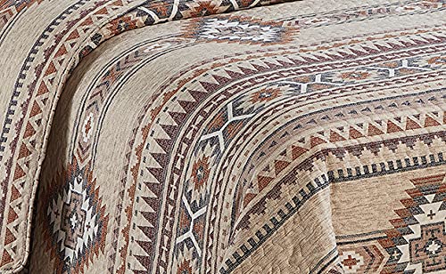 Rustic Southwest Quilted Western Bedspread Bedding Set in Brown Beige Taupe Charcoal and Tribal Native American Patterns - Nevada (Full / Queen)