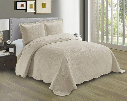 Embossed Coverlet Bedspread Set Oversized Solid Beige King/California King Bed Cover Bedding New # Dana